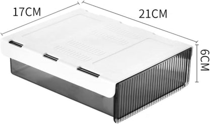 Under Desk Organizer - Stick On Fluted Translucent Desk Drawer Attachment, Slide Out Under Desk Storage for Office & Home (WHITE, SMALL)