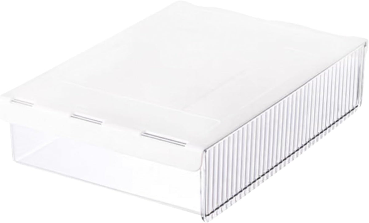 Under Desk Organizer - Stick On Fluted Translucent Desk Drawer Attachment, Slide Out Under Desk Storage for Office & Home (WHITE, SMALL)