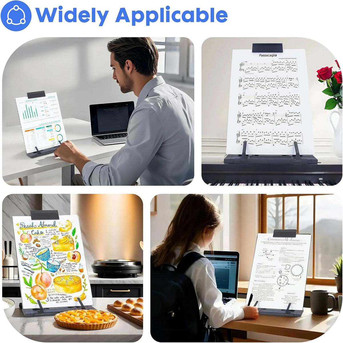 Resulzon Paper Stand Document Holder with 7 Adjustable Positions, Paper Holder Stand for Desk When Typing for Reading A4 Letter, Books, Receipts, Sheet Music, Textbooks