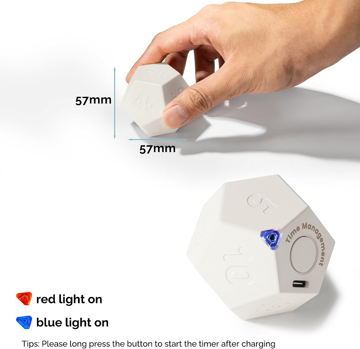 Pomodoro Cube Timer Productivity-11 Preset Countdowns, Flip-to-Start Gravity Activation - Sound Vibrate Mute Rechargeable - Ideal for ADHD Kid Kitchen Classroom Cook Study Exercise - White