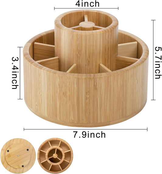 Bamboo Pen Holder Organizer, 360°Rotating Art Supply Organizer with 11 Compartments, Color Pencil Storage Caddy, Hold 200+ Pencils, Office Desk Stand Box for Marker Pens, Pencil, Art Brushes