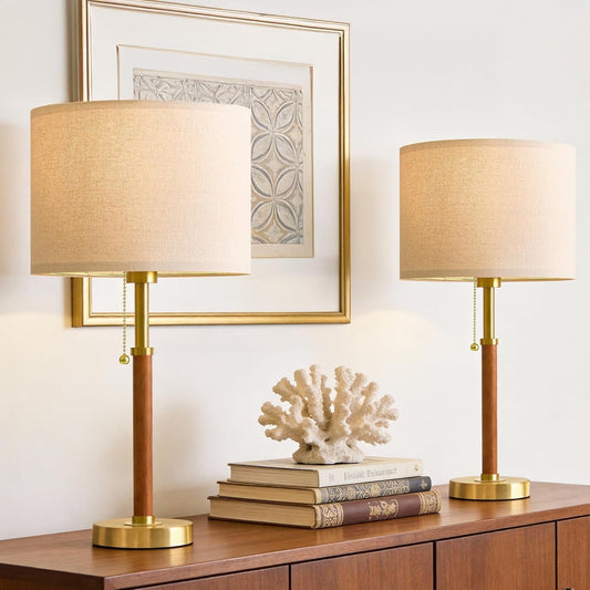 22" Wood Table Lamps Mid Century Modern Lamp for Bedroom Living Room