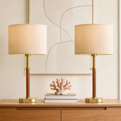 22" Wood Table Lamps Mid Century Modern Lamp for Bedroom Living Room