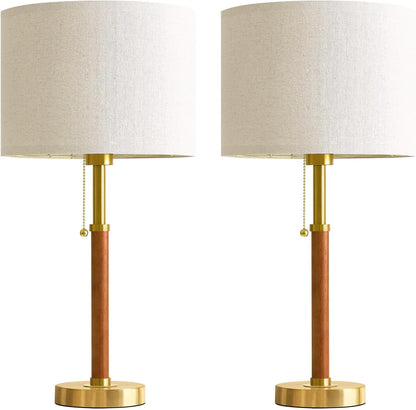 22" Wood Table Lamps Mid Century Modern Lamp for Bedroom Living Room