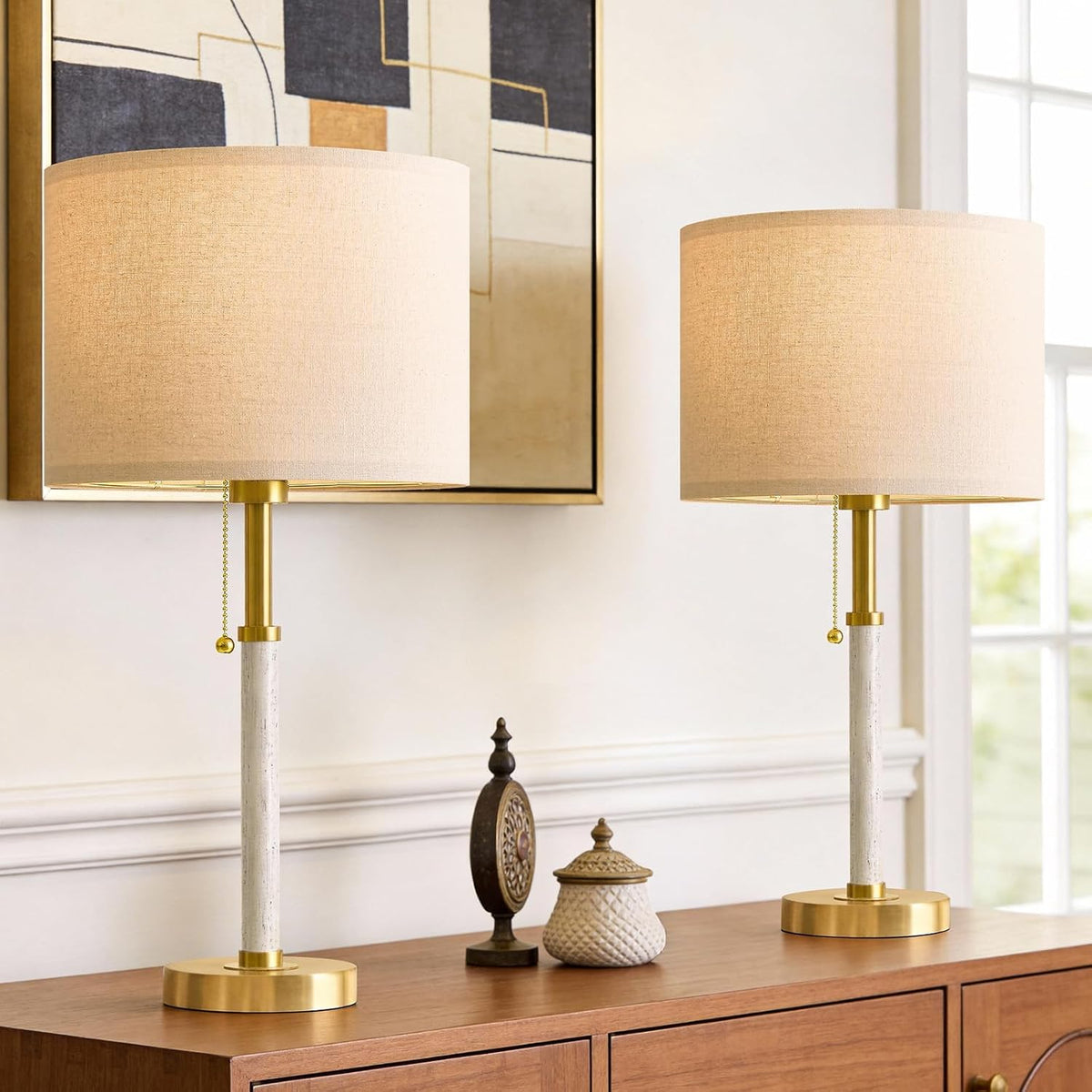 22" Wood Table Lamps Mid Century Modern Lamp for Bedroom Living Room