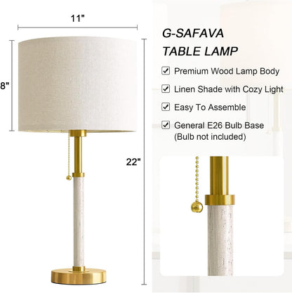22" Wood Table Lamps Mid Century Modern Lamp for Bedroom Living Room