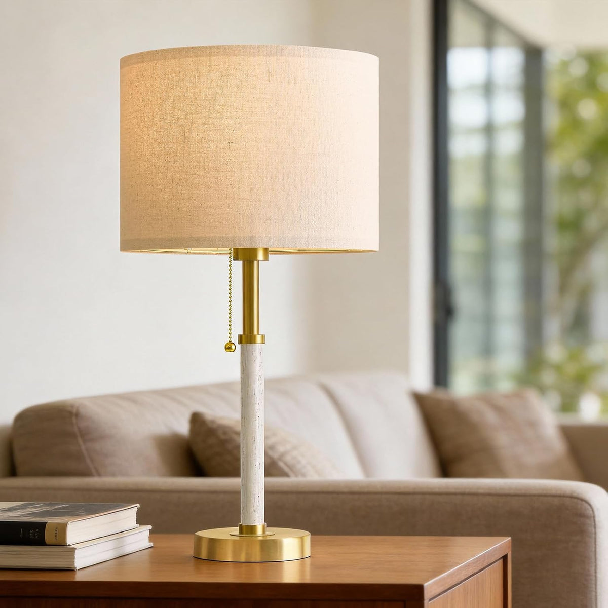 22" Wood Table Lamps Mid Century Modern Lamp for Bedroom Living Room