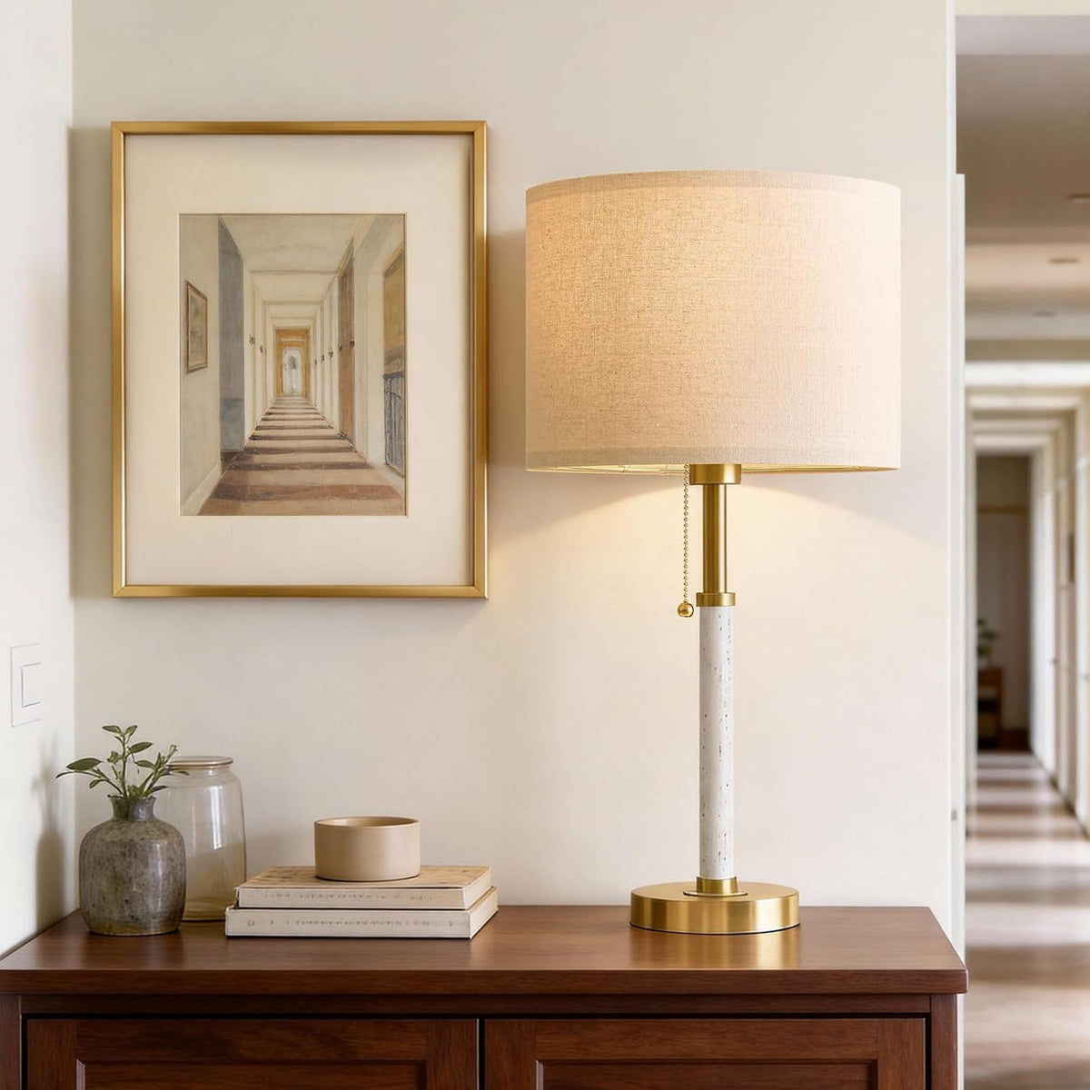 22" Wood Table Lamps Mid Century Modern Lamp for Bedroom Living Room