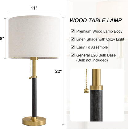 22" Wood Table Lamps Mid Century Modern Lamp for Bedroom Living Room