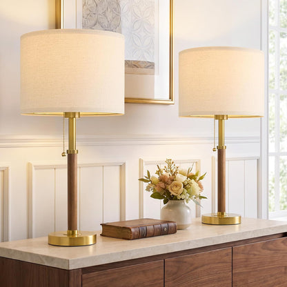 22" Wood Table Lamps Mid Century Modern Lamp for Bedroom Living Room
