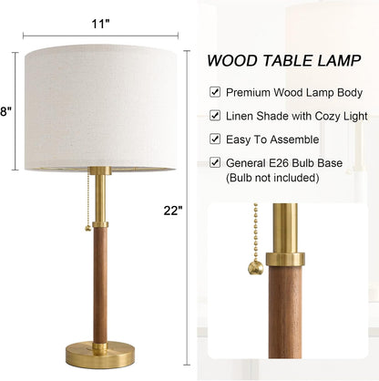 22" Wood Table Lamps Mid Century Modern Lamp for Bedroom Living Room