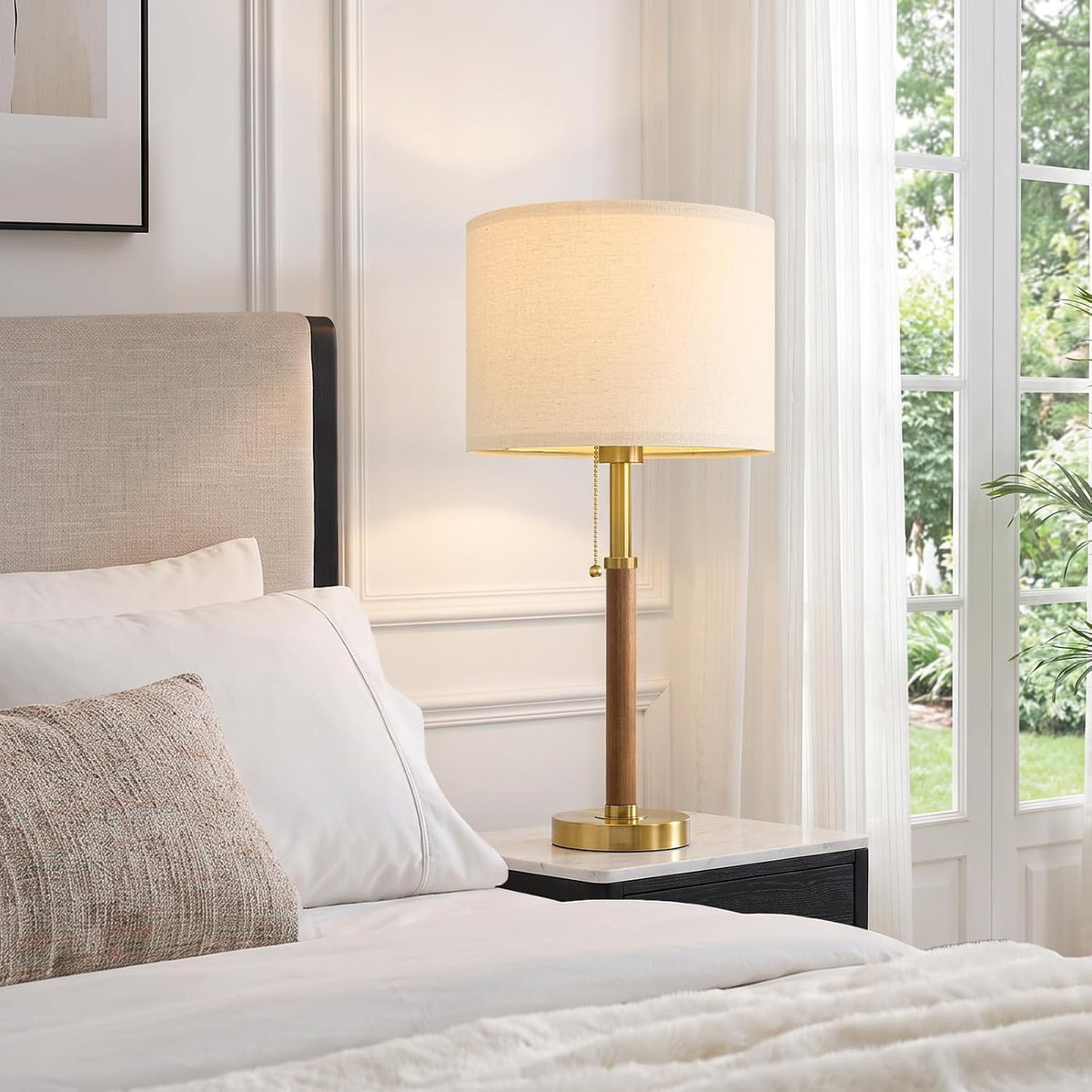 22" Wood Table Lamps Mid Century Modern Lamp for Bedroom Living Room