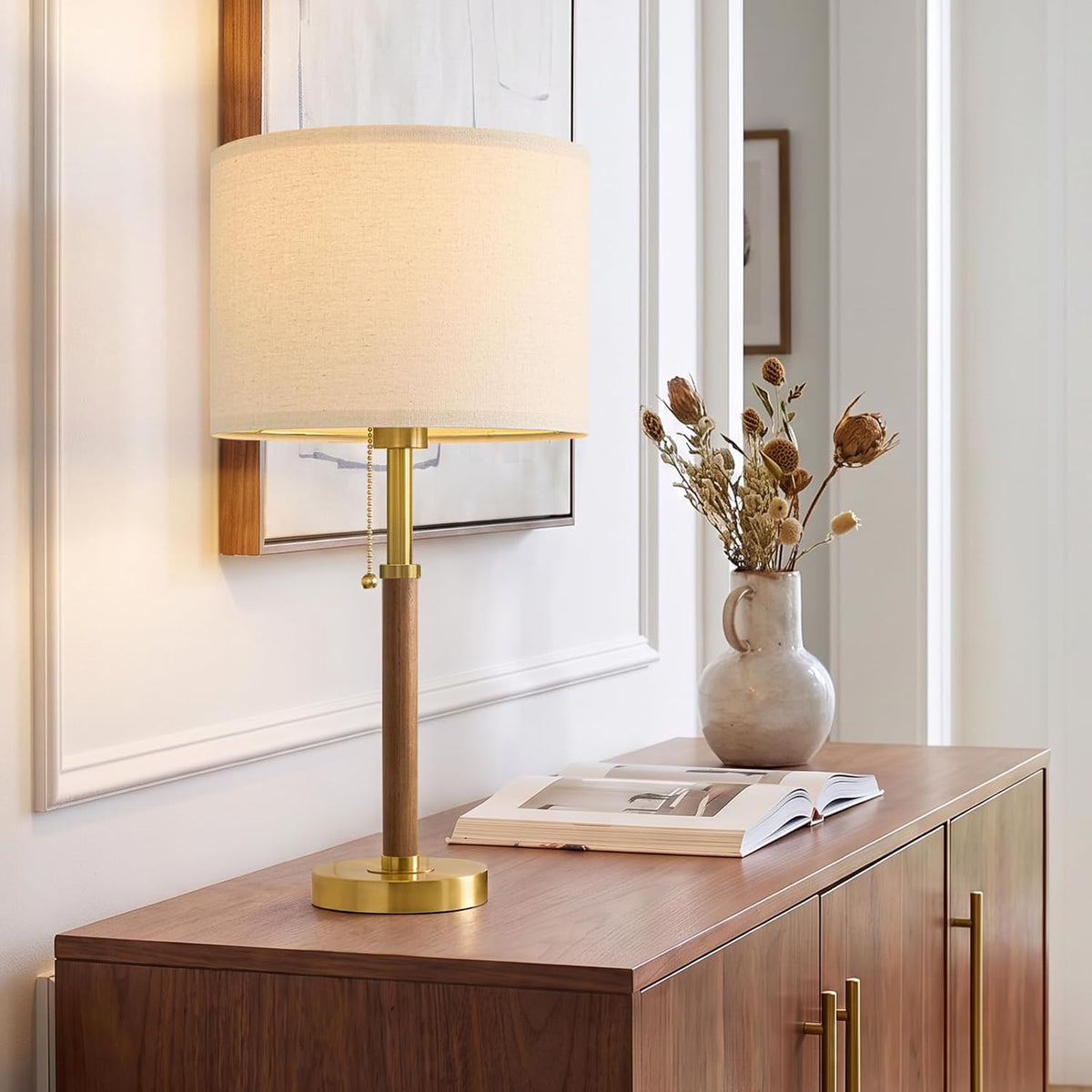 22" Wood Table Lamps Mid Century Modern Lamp for Bedroom Living Room