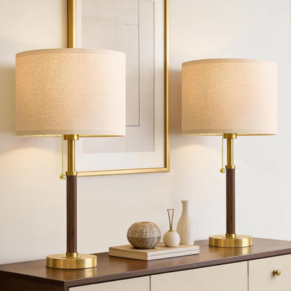 22" Wood Table Lamps Mid Century Modern Lamp for Bedroom Living Room