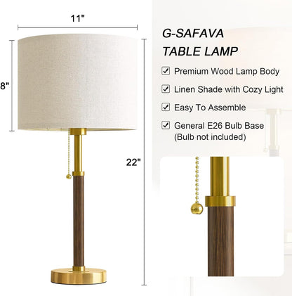 22" Wood Table Lamps Mid Century Modern Lamp for Bedroom Living Room