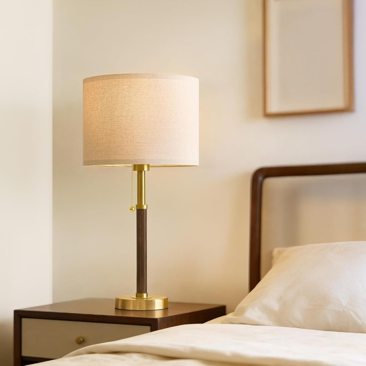 22" Wood Table Lamps Mid Century Modern Lamp for Bedroom Living Room