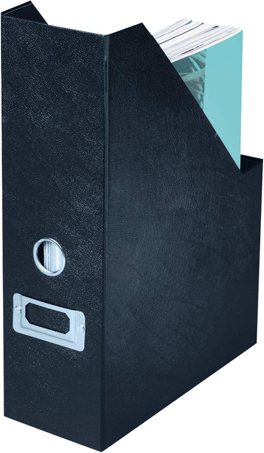 Fiberboard Magazine File with PVC Laminate, 12.25 x 3.88 x 9.75 Inches, Black (SNS01565)