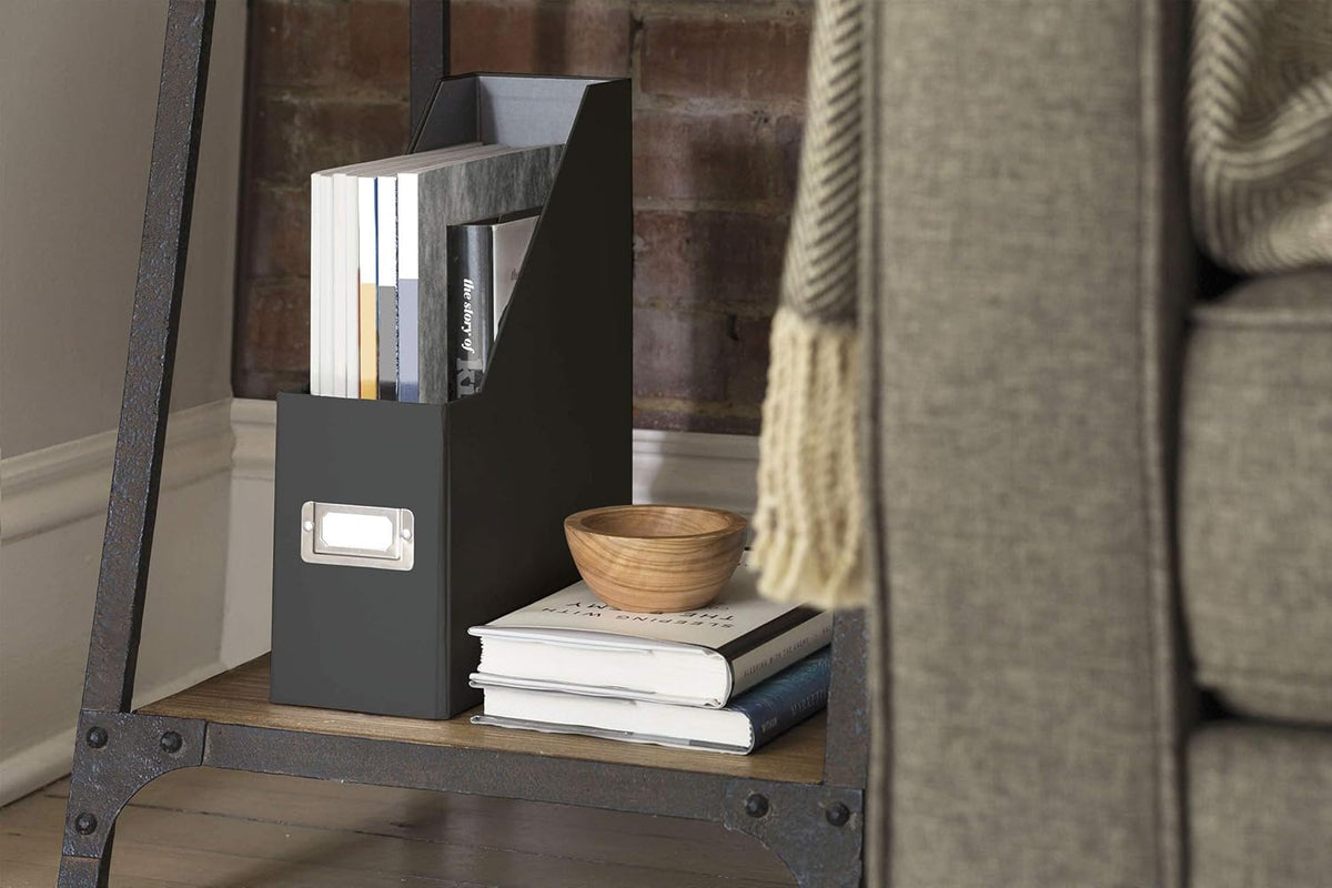 Fiberboard Magazine File with PVC Laminate, 12.25 x 3.88 x 9.75 Inches, Black (SNS01565)