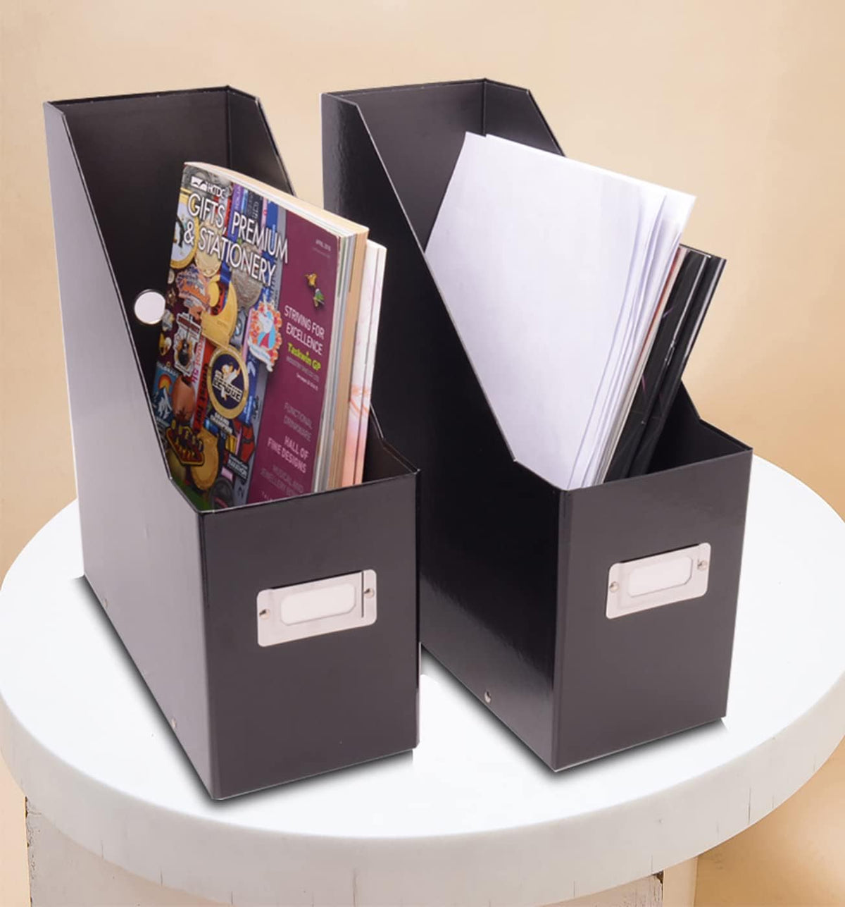 Fiberboard Magazine File with PVC Laminate, 12.25 x 3.88 x 9.75 Inches, Black (SNS01565)