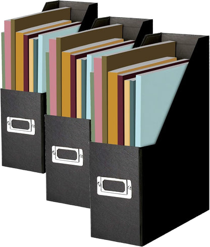 Fiberboard Magazine File with PVC Laminate, 12.25 x 3.88 x 9.75 Inches, Black (SNS01565)