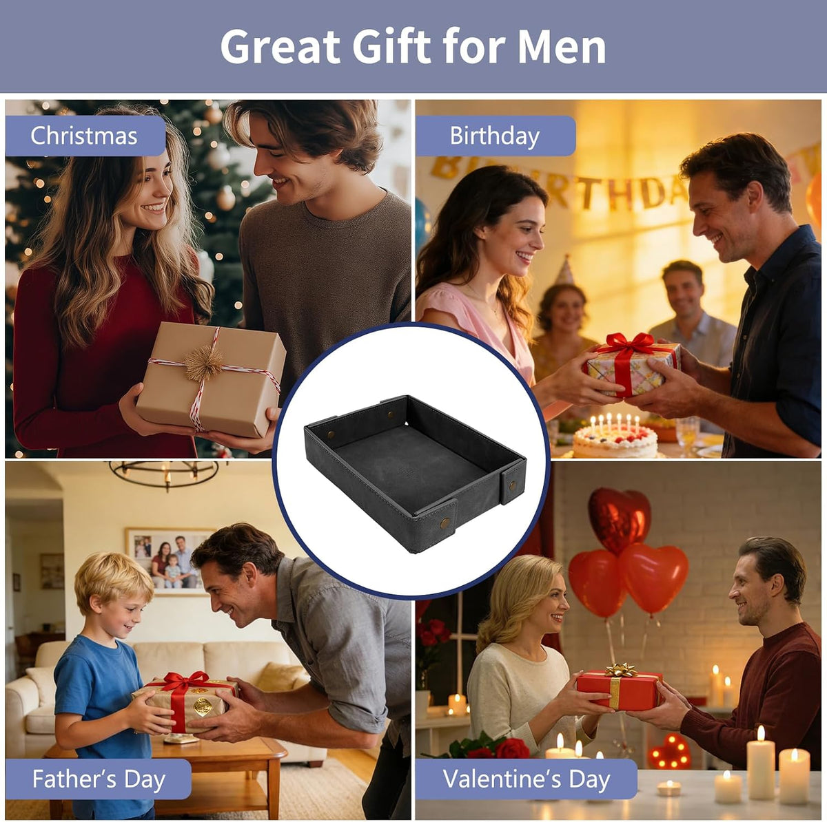 Valet Tray for Men Premium PU Leather Catchall Tray