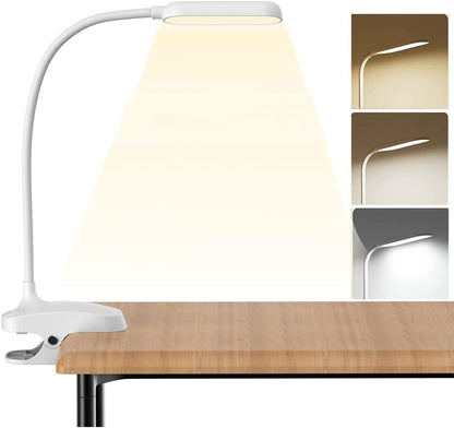 Desk Lamp Clip On Light-7W 2600mAH Flexible Gooseneck Battery Operated Rechargeable Reading Lamp with Clamp & Stepless Brightness for Desk,Piano,Bed Headboard and Computers