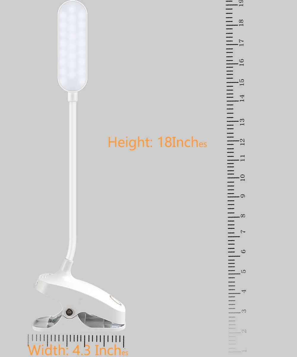 Desk Lamp Clip On Light-7W 2600mAH Flexible Gooseneck Battery Operated Rechargeable Reading Lamp with Clamp & Stepless Brightness for Desk,Piano,Bed Headboard and Computers