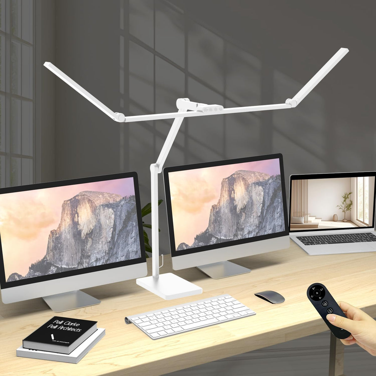 36W 3000LM Ultra Bright Architect Desk Lamp with Base, 47.4Inches Wide Tall Overhead Desk Light for Home Office, Dimmable Table Light with Remote for Desktop Working,Drafting,Reading