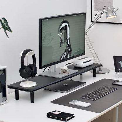 Bamboo Dual Monitor Stand Riser, Natural Desk Shelf with Storage