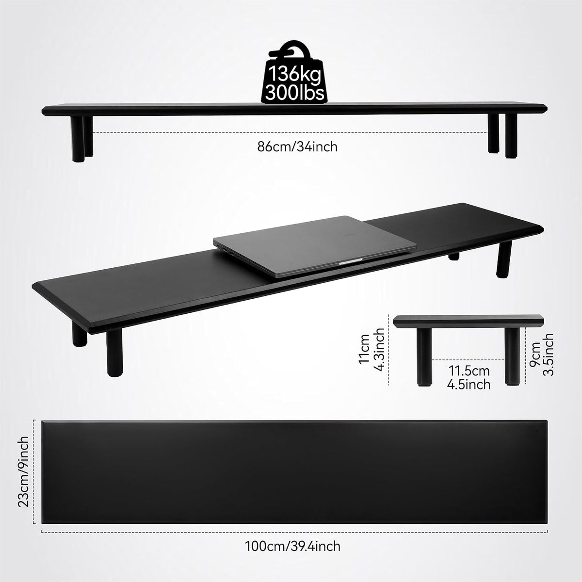 Bamboo Dual Monitor Stand Riser, Natural Desk Shelf with Storage