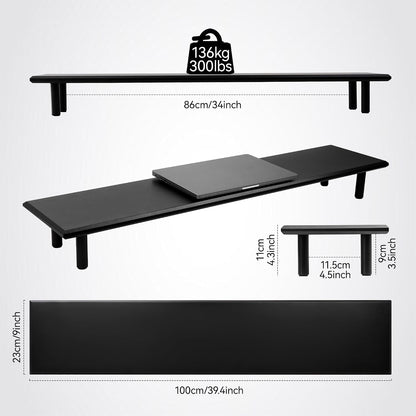 Bamboo Dual Monitor Stand Riser, Natural Desk Shelf with Storage