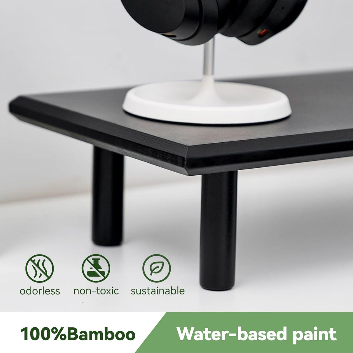 Bamboo Dual Monitor Stand Riser, Natural Desk Shelf with Storage