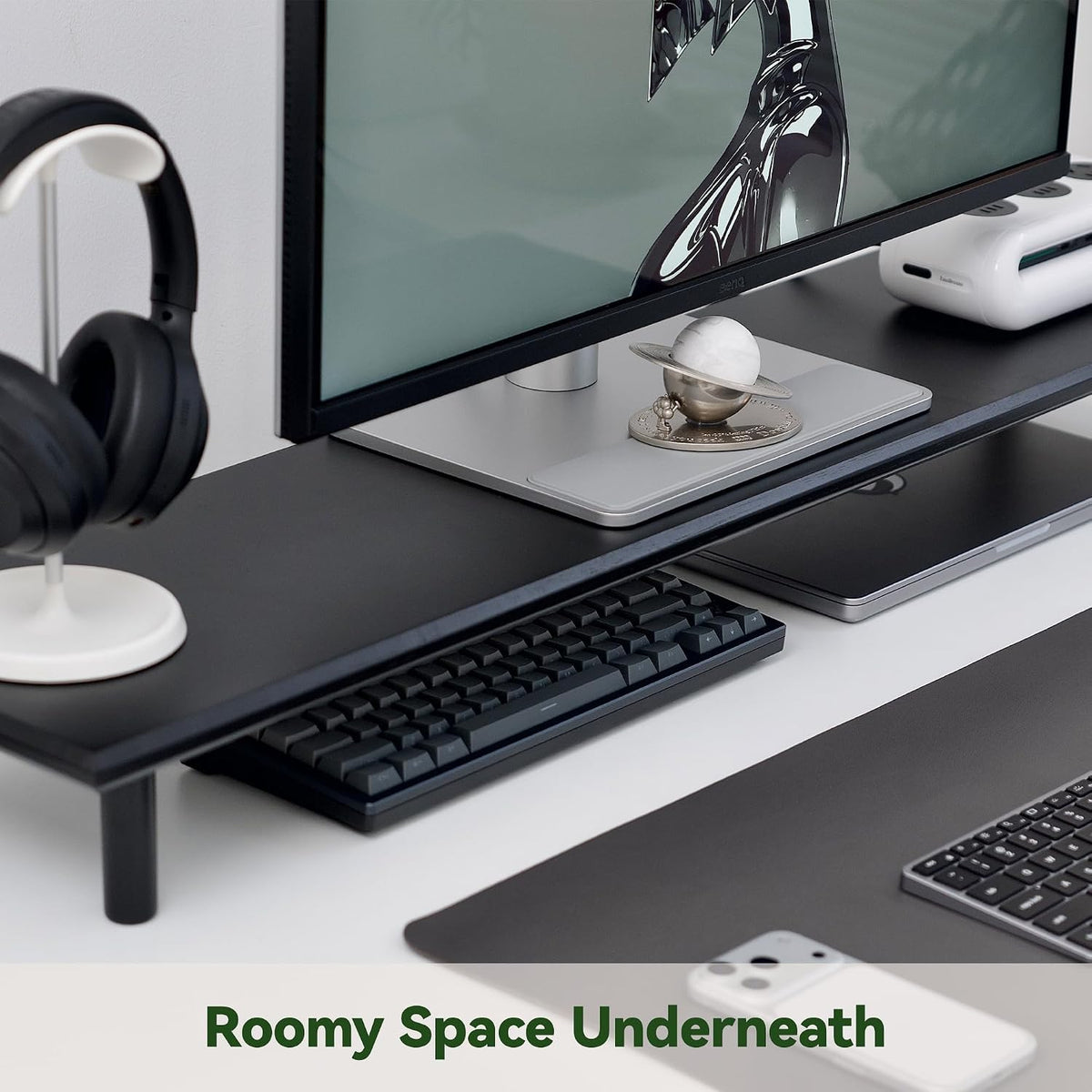 Bamboo Dual Monitor Stand Riser, Natural Desk Shelf with Storage