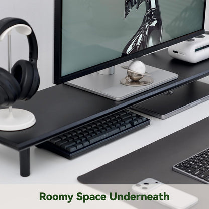 Bamboo Dual Monitor Stand Riser, Natural Desk Shelf with Storage