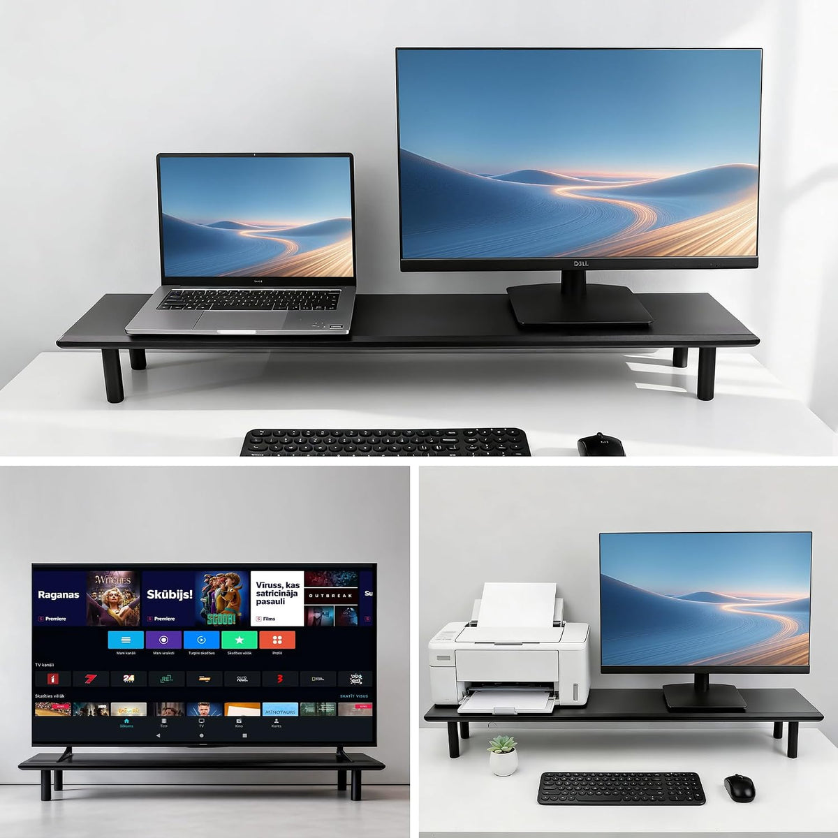 Bamboo Dual Monitor Stand Riser, Natural Desk Shelf with Storage