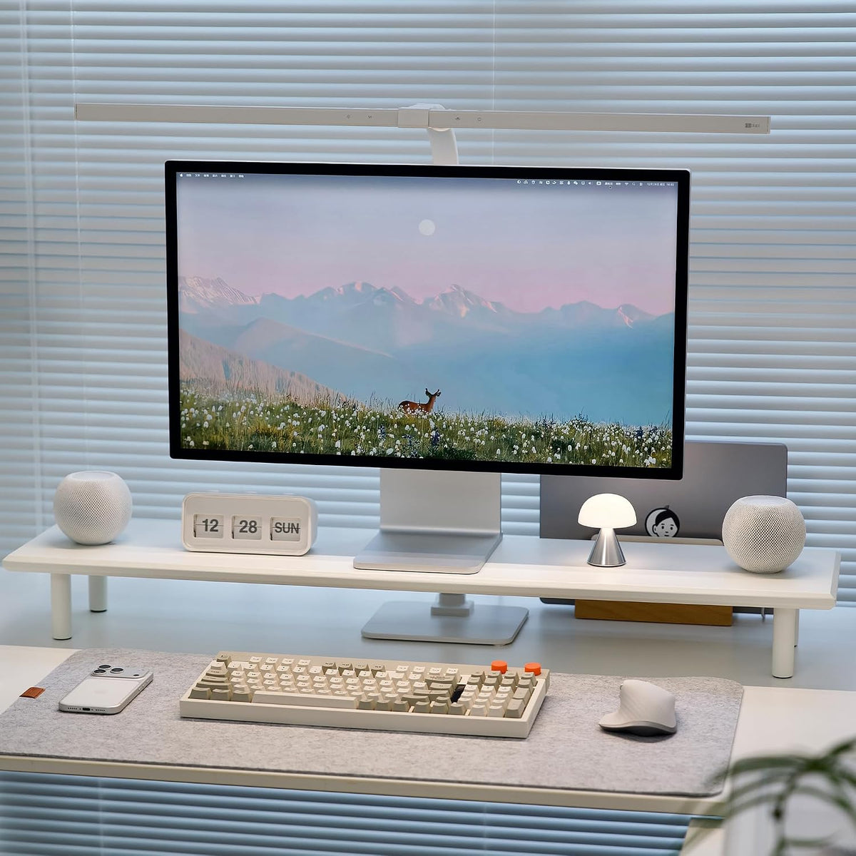 Bamboo Dual Monitor Stand Riser, Natural Desk Shelf with Storage