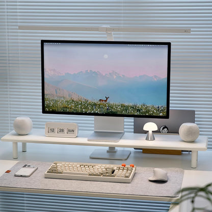 Bamboo Dual Monitor Stand Riser, Natural Desk Shelf with Storage