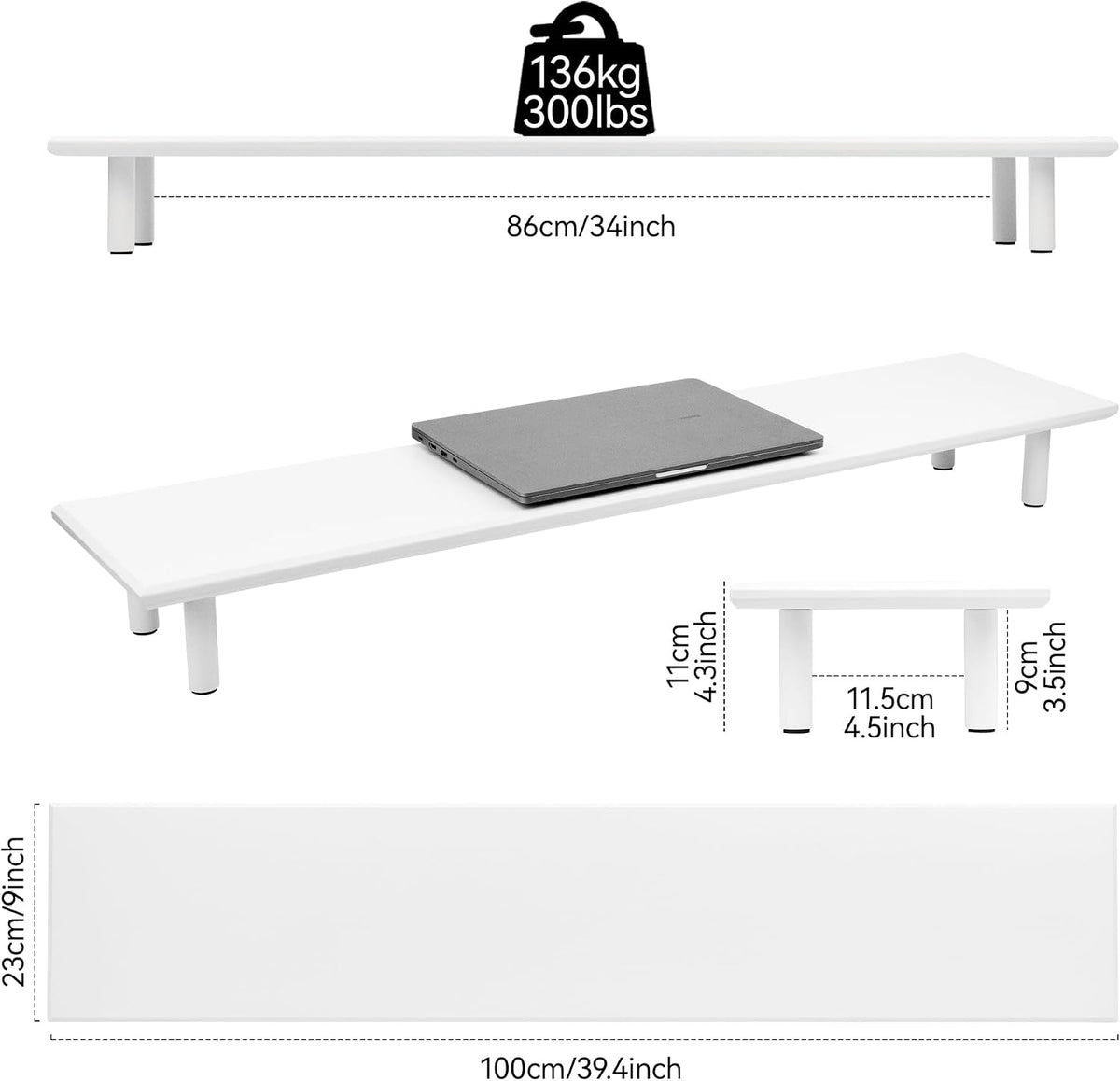 Bamboo Dual Monitor Stand Riser, Natural Desk Shelf with Storage