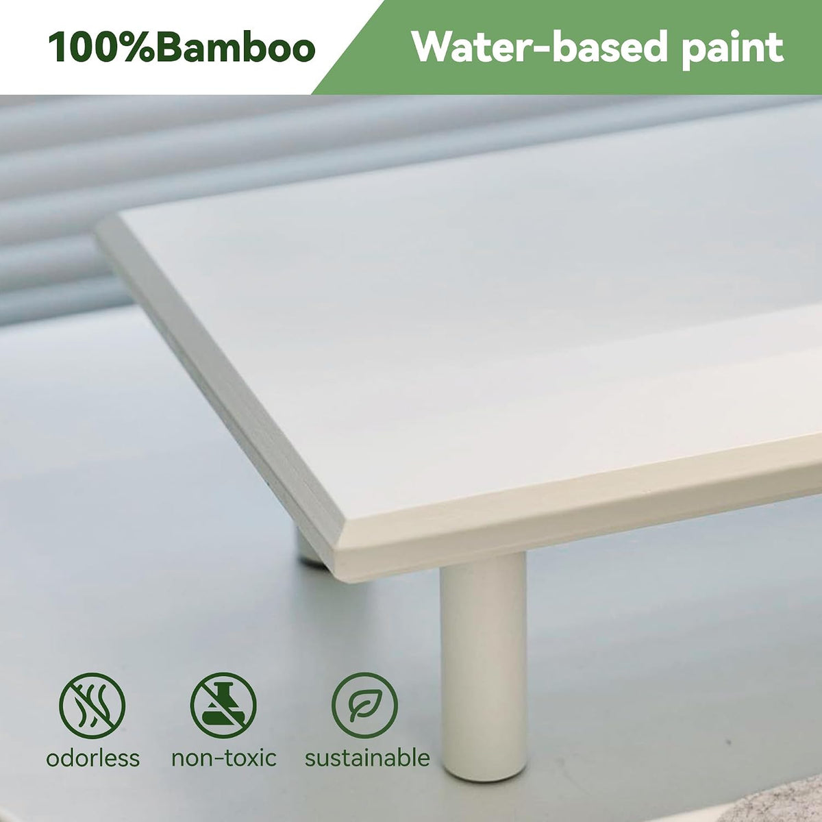 Bamboo Dual Monitor Stand Riser, Natural Desk Shelf with Storage