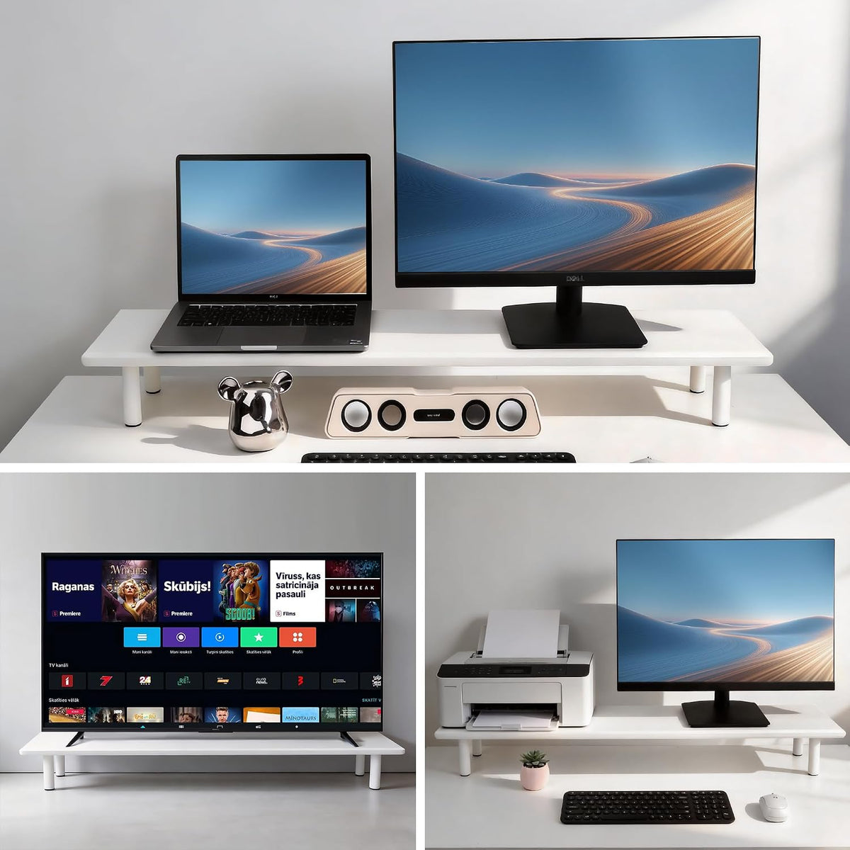 Bamboo Dual Monitor Stand Riser, Natural Desk Shelf with Storage