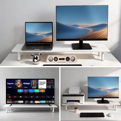Bamboo Dual Monitor Stand Riser, Natural Desk Shelf with Storage