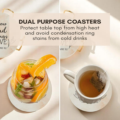 Christian Coasters Set of 6 with Holder, Absorbent Ceramic Faith Gift