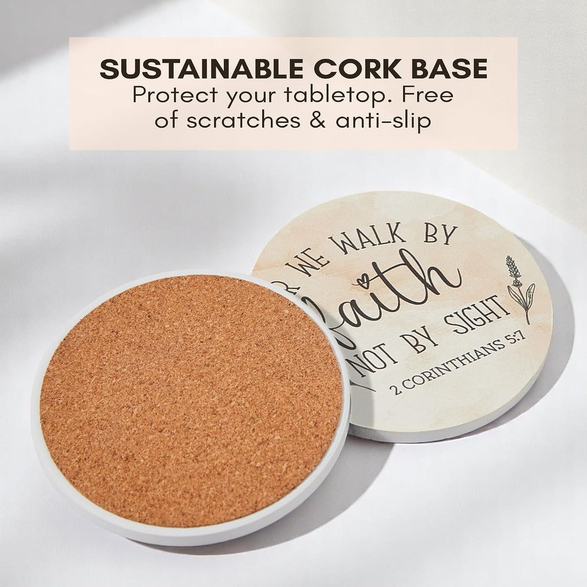 Christian Coasters Set of 6 with Holder, Absorbent Ceramic Faith Gift