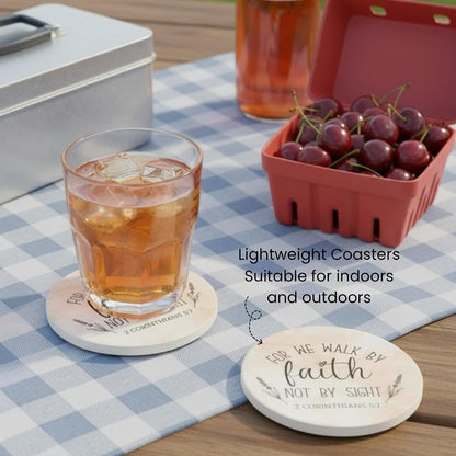 Christian Coasters Set of 6 with Holder, Absorbent Ceramic Faith Gift