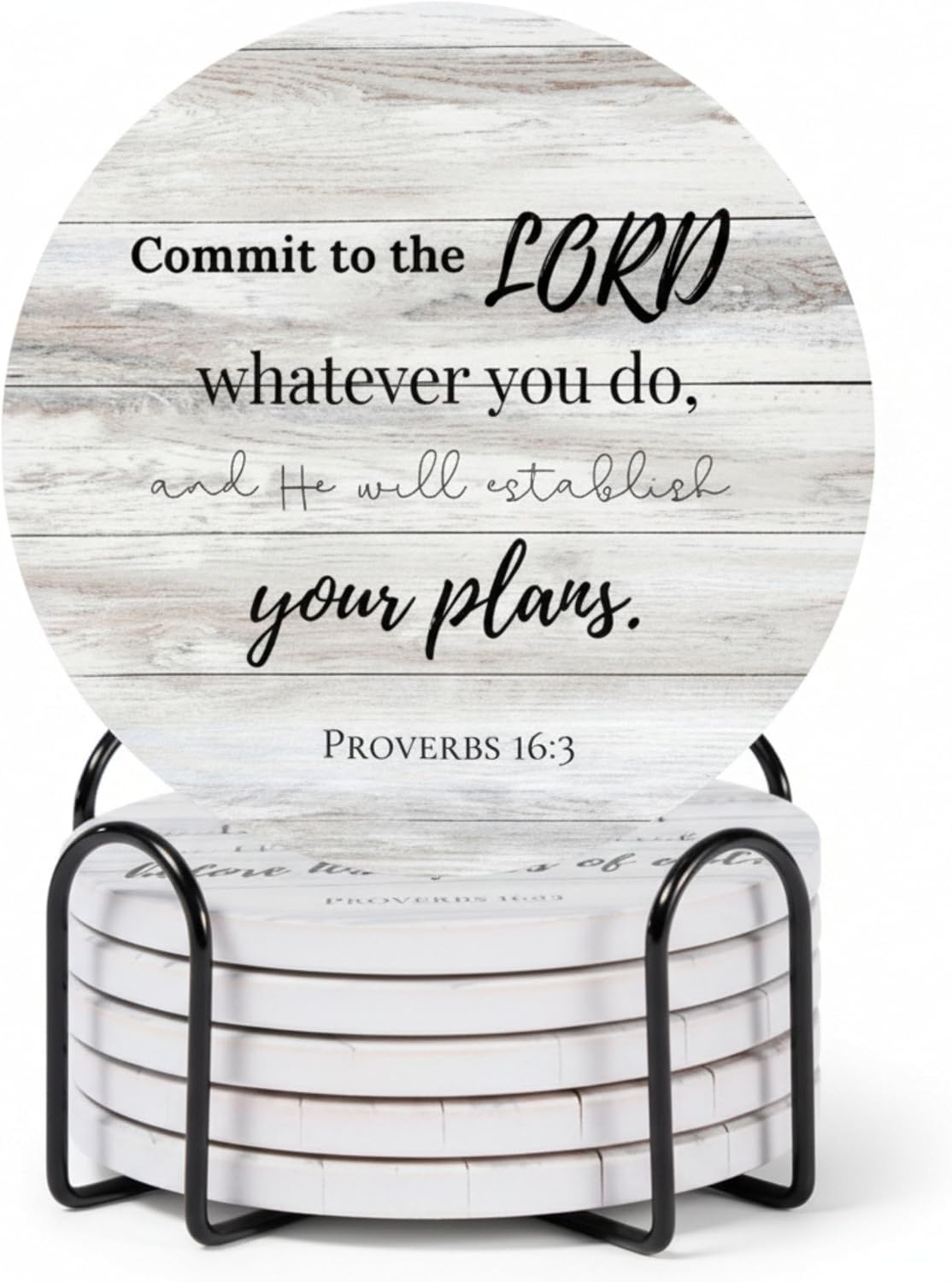 Christian Coasters Set of 6 with Holder, Absorbent Ceramic Faith Gift