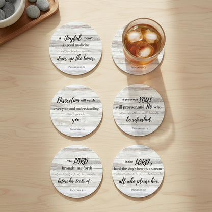 Christian Coasters Set of 6 with Holder, Absorbent Ceramic Faith Gift