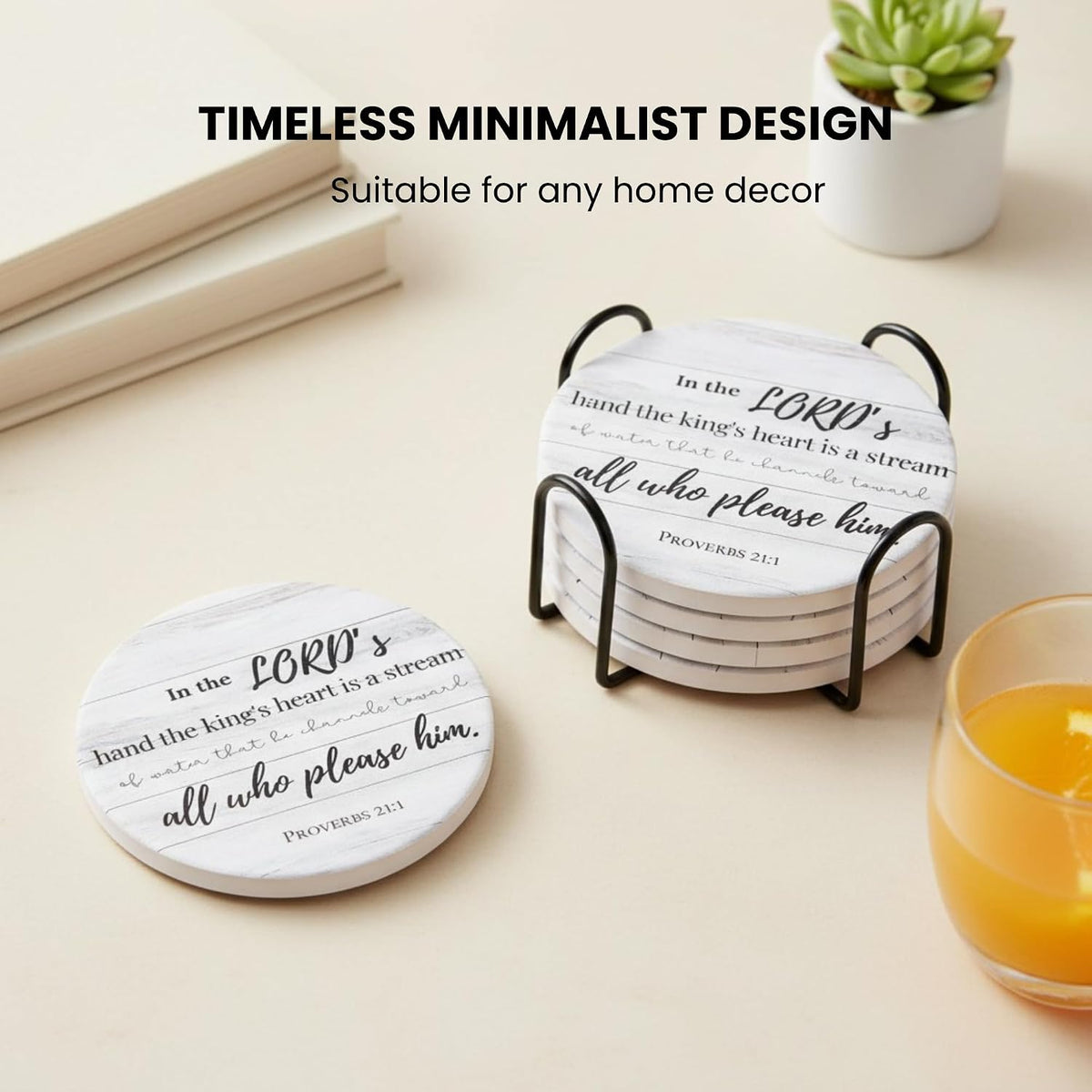 Christian Coasters Set of 6 with Holder, Absorbent Ceramic Faith Gift