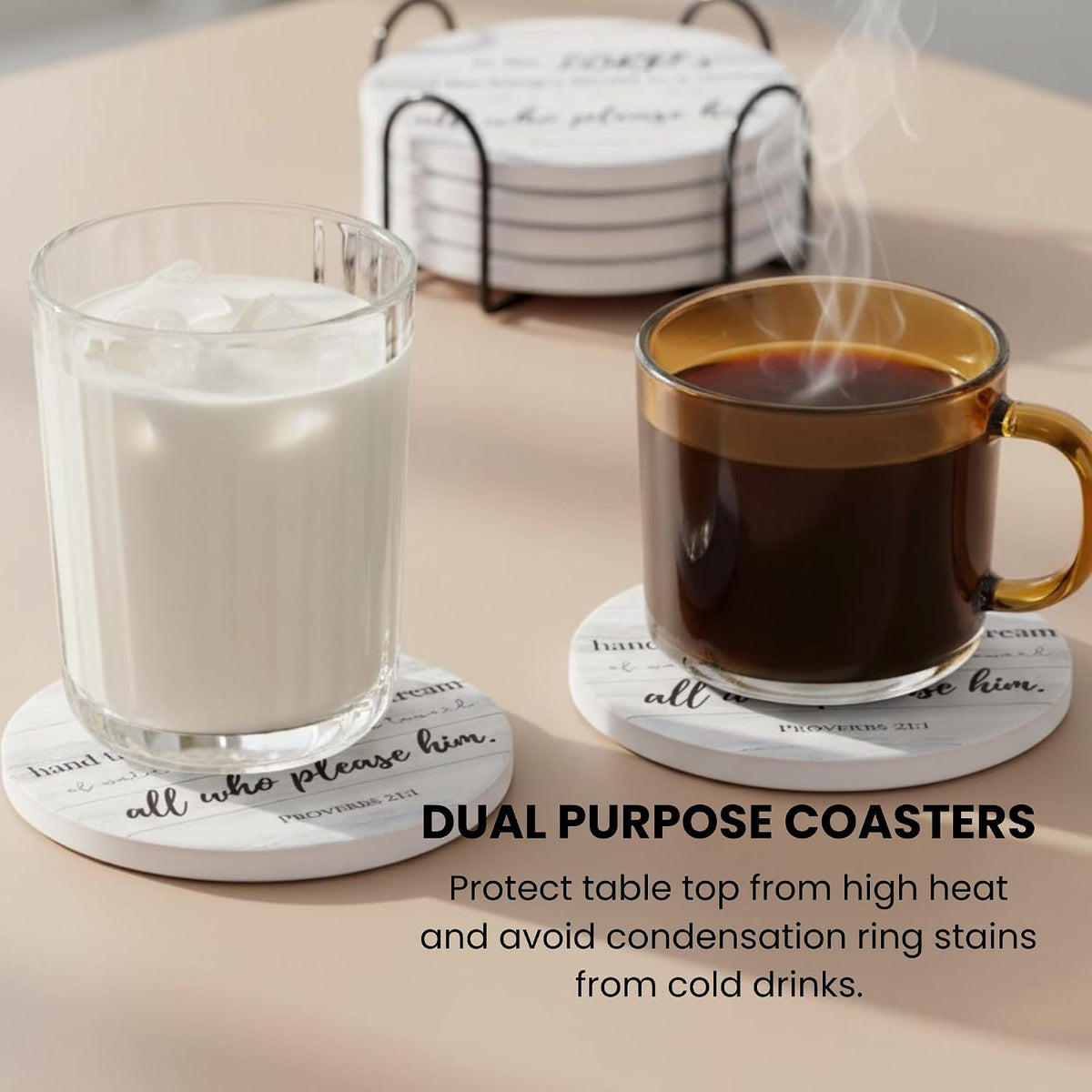 Christian Coasters Set of 6 with Holder, Absorbent Ceramic Faith Gift