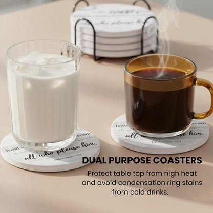 Christian Coasters Set of 6 with Holder, Absorbent Ceramic Faith Gift