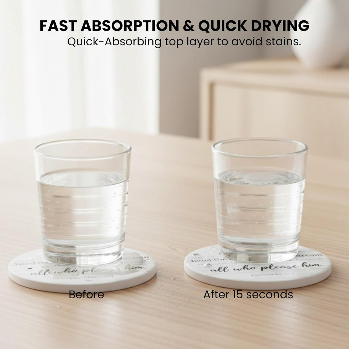 Christian Coasters Set of 6 with Holder, Absorbent Ceramic Faith Gift
